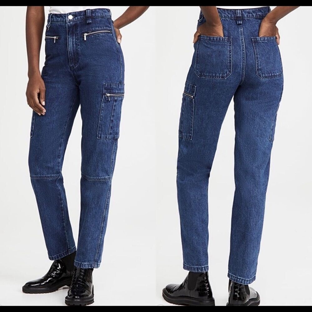 WeWoreWhat Utility Pants In Indigo Rigid Denim Straight Leg SZ 25" cargo zippers
